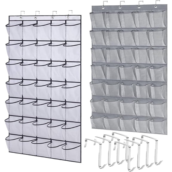 2 PCS Over the Door Shoe Rack, 48 Mesh Shoe Racks, Closet Hanging Shoes Racks, Bedroom Organization, Bathroom Storage for Doorway Bedrooms, Bathrooms, Laundry Rooms, Schools(Gray,White)