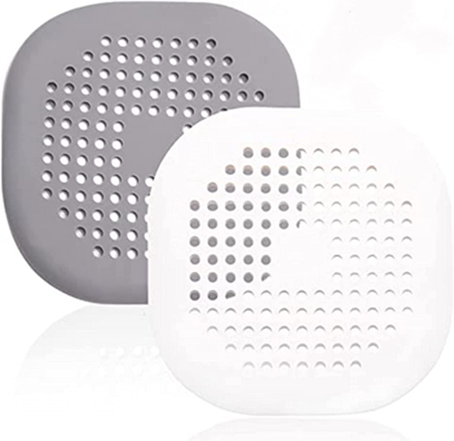 Silicone Shower Drain Hair Catcher – Square Kitchen Sink Strainer, 4-Pack (2 Grey, 2 White), Easy To Install & Clean, For Bathroom, Bathtub & Kitchen