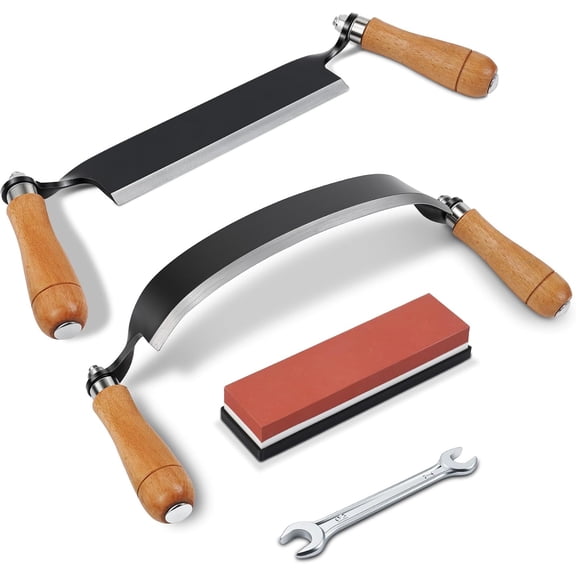 2 PCS Draw Knife Set, 8" Straight & 10" Curved Debarking Tool, Sharp Carbon Steel Bark Removal Tool with Ergonomic Handle for Fast Wood Peeling, Shaping, Log Stripping