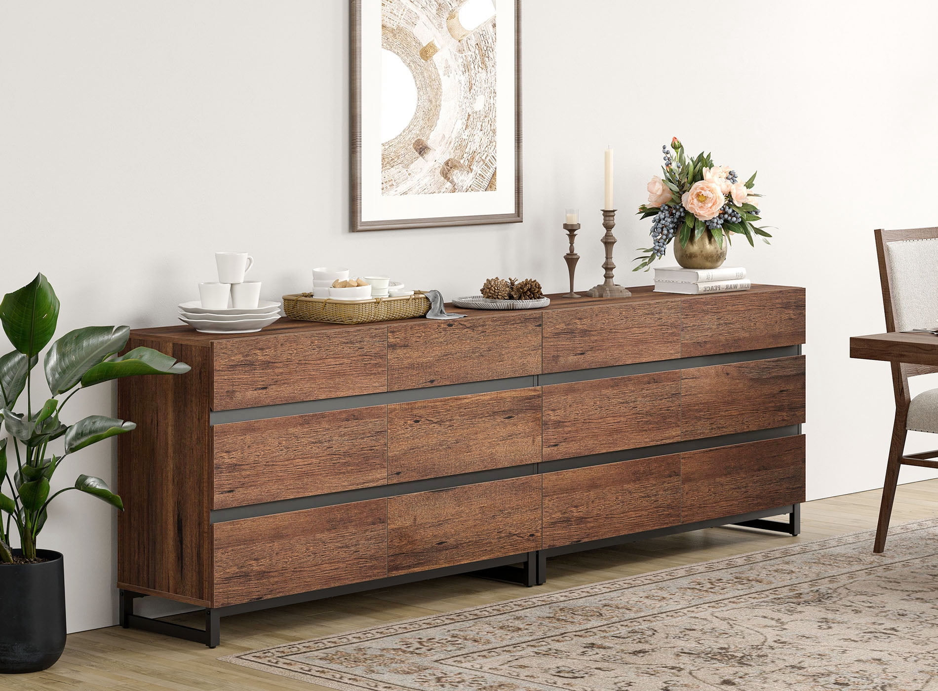 2 PCS Dresser For Bedroom, Closet Organizers And Storage With 12 Drawers, Chest Of Drawers With Metal Base, Modern Wood Dresser,Brown