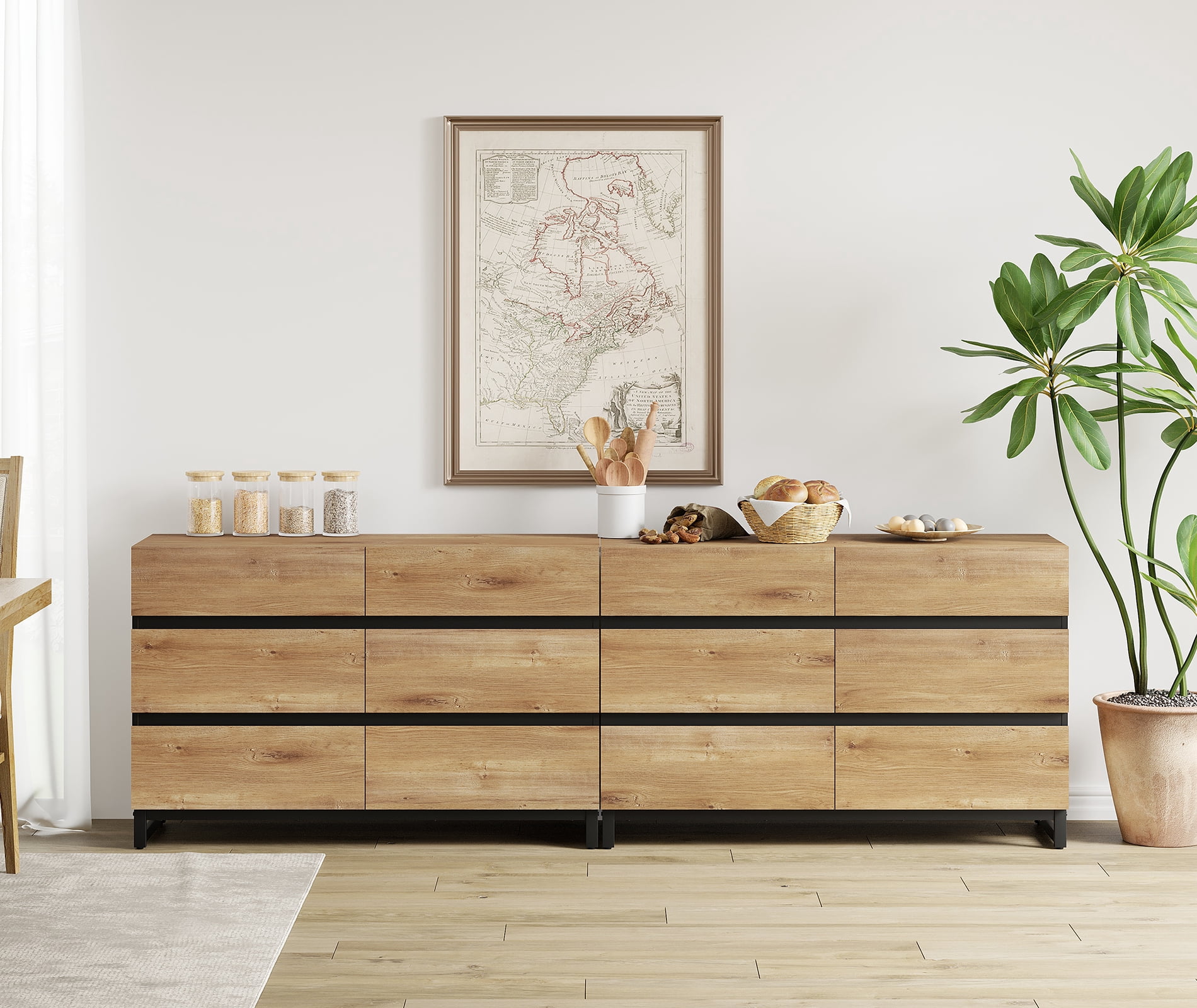 2 PCS Dresser For Bedroom, Closet Organizers And Storage With 12 Drawers, Chest Of Drawers With Metal Base, Modern Wood Dresser,Oak