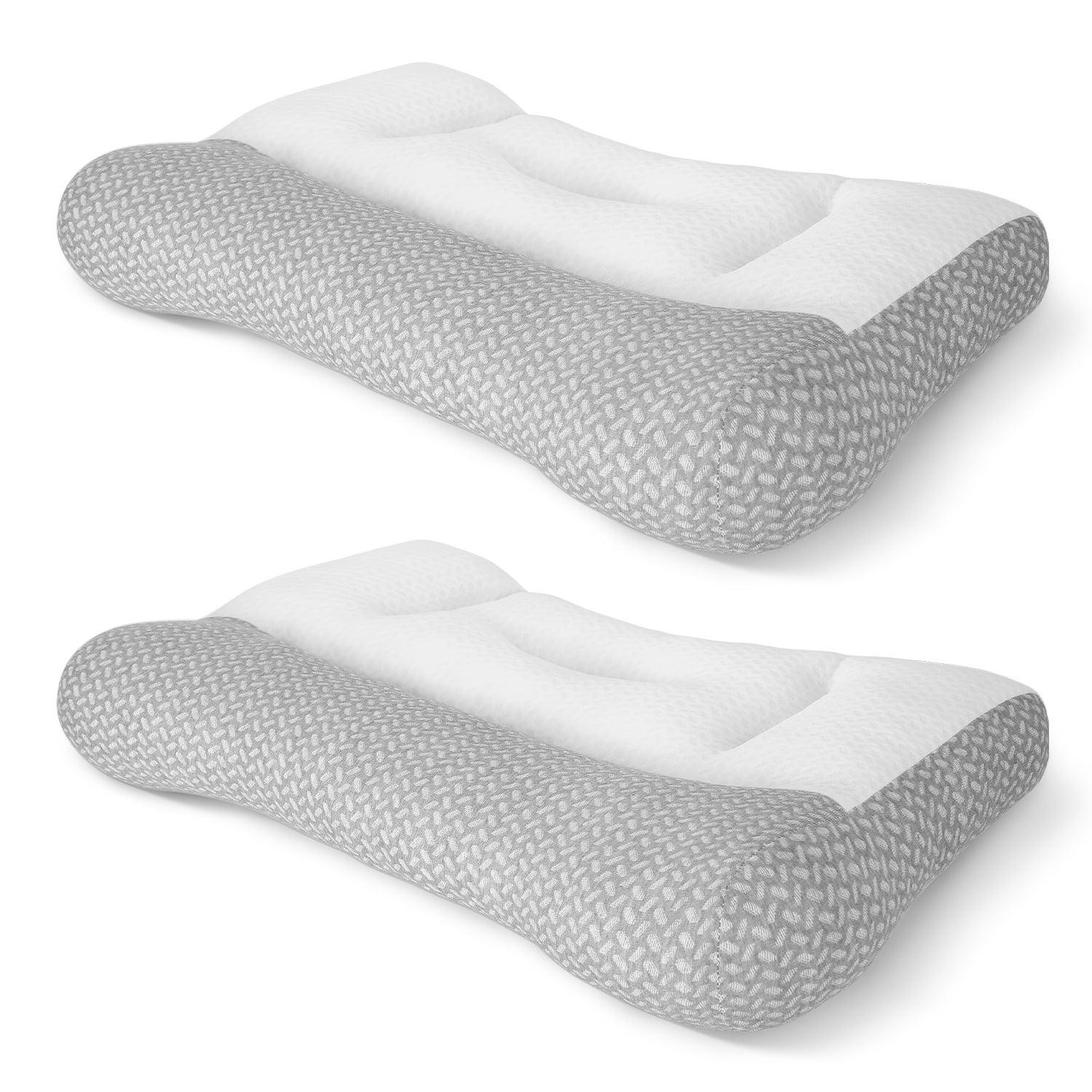 2 PCS Dual Zone Support Bed Pillow, Ergonomic Pillow with Ear Cutout for Side Sleepers, Breathable Mesh Cover, Down Alternative Fiber Filling for Home Bedroom Use