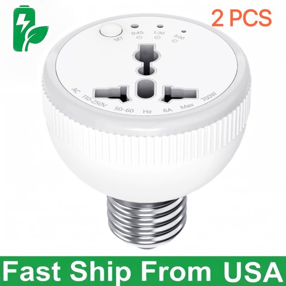 2 PCS E26/E27 Light Socket Outlet Adapter with Timer Setting ,Light, Plug Outlet