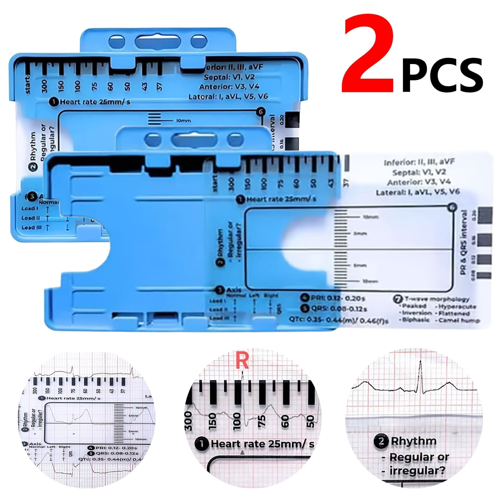 2 PCS ECG 7 Step Ruler, ECG Ruler Plastic Ruler Measuring Tool, ECG 7 ...