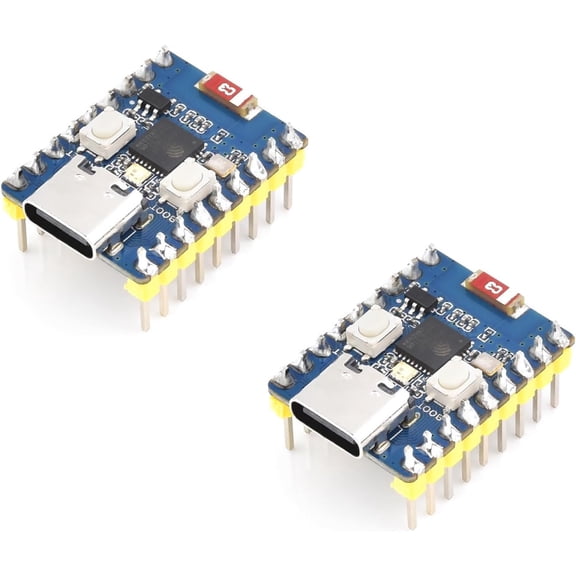2 PCS ESP32-C3 Mini Development Board with Pre-Soldered Header with 2.4GHz Wi-Fi,Bluetooth 5 Support,Based on ESP32-C3FN4 Single-core Processor,160MHz Running Frequency, USB Type-C Port