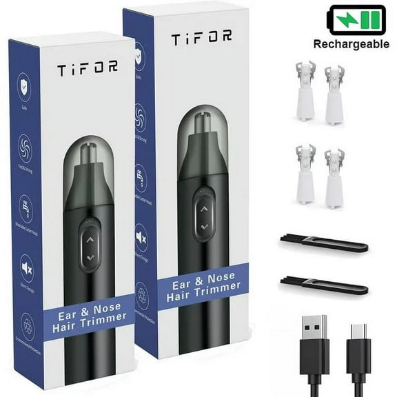 2 PCS Ear and Nose Hair Trimmer for Men,Rechargeable Electric Nasal Hair Remover for Women with 2 Dual-Edge Blades