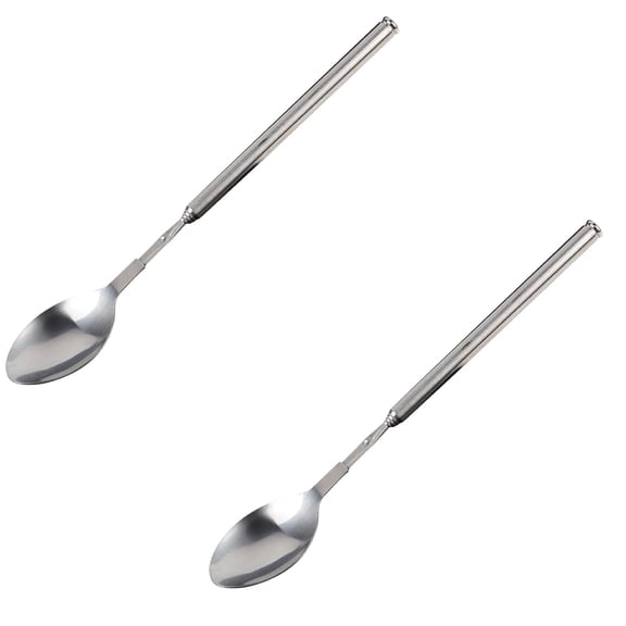 2 PCS Extendable Spoon, Telescopic Stainless Steel Spoon Set, Expandable Extension Spoon to 25 In Tableware, for BBQ Dinner Fruit Dessert