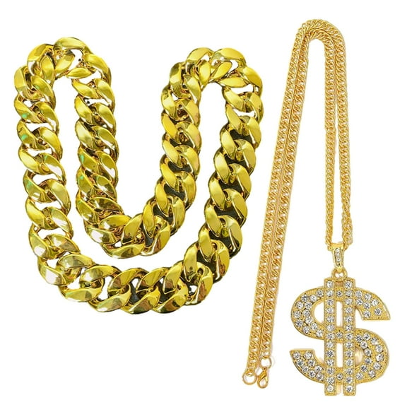 2 PCS Eye Catching Rapper Chains Gold Chain Necklace Fashionable Hip Hop Necklace Unique Accessory for Parties Cosplay