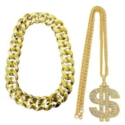 2 PCS Eye Catching Rapper Chains Gold Chain Necklace Fashionable Hip Hop Necklace Unique Accessory for Parties Cosplay