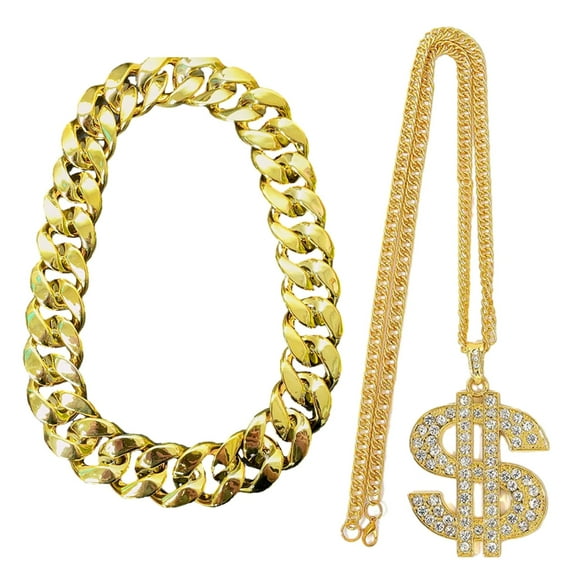 2 PCS Eye Catching Rapper Chains Gold Chain Necklace Fashionable Hip Hop Necklace Unique Accessory for Parties Cosplay