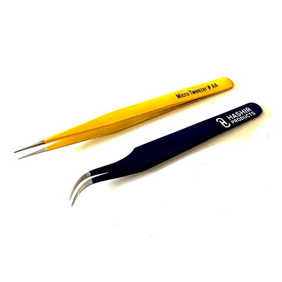 2 PCS Eyelash Extension Tweezers Straight & Curved Stainless Steel Set