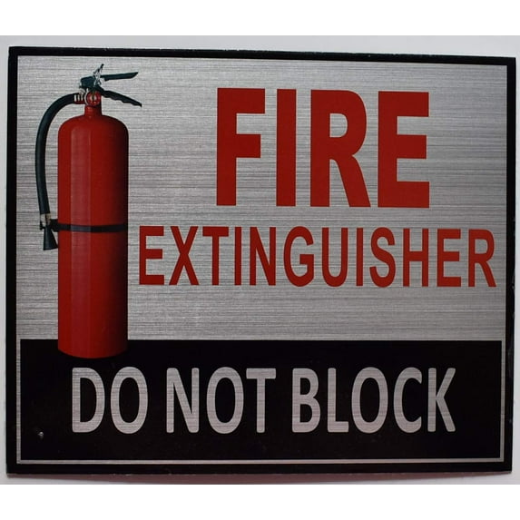 2 PCS-FIRE Extinguisher DO NOT Block Sign (Aluminum, Silver 5X6,Double Sided Tape) (ref-2201)