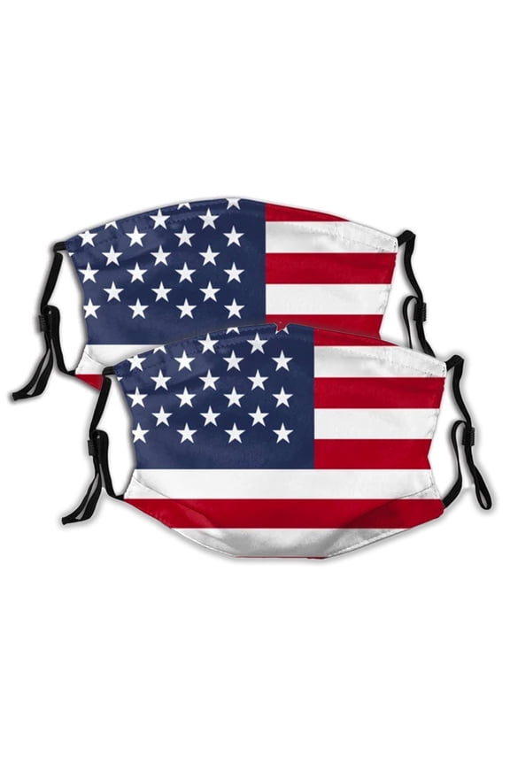 2 PCS Face Mouth Mask Patriotic USA American Flag Face Shields Comfy Breathable Balaclavas