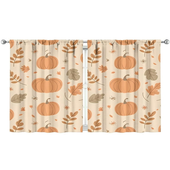 2 PCS Farmhouse Kitchen Curtains - Rustic Tier Window Curtains 52x63 inch Inch, Semi-Sheer Rod Pocket Café Curtains for Fall, Thanksgiving & Harvest Decor