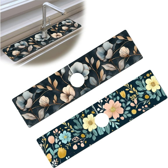 2 PCS Faucet Absorbent Mat, Kitchen Faucet Sink Splash Guard Wraparound Cloth Pads Drip Catcher for Sink Faucet for Kitchen Bathroom Faucet, Colorful Faucet Mat, 15 x 4 Inch
