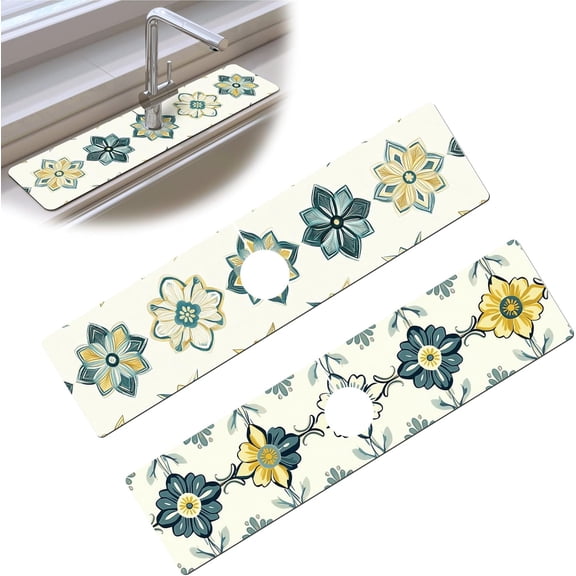 2 PCS Faucet Absorbent Mat, Kitchen Faucet Sink Splash Guard Wraparound Cloth Pads Drip Catcher for Sink Faucet for Kitchen Bathroom Faucet, Colorful Faucet Mat, 15 x 4 Inch