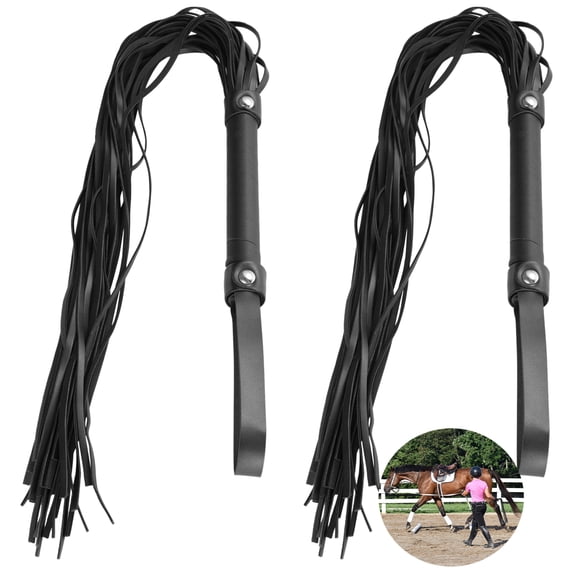 2 PCS Faux Leather Horse Training Whips, 18.5 Inches Black Riding Crop with Handle, Horse Flogger Whip, Horse Training Controlling Tool, Essential Equestrian Tool for Riding and Training