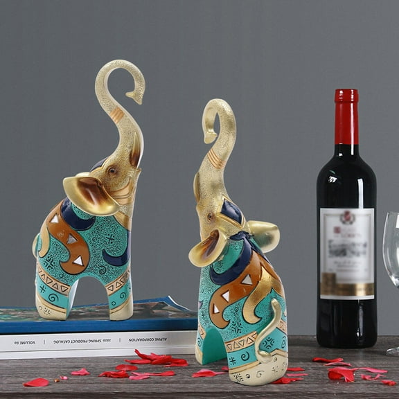 2 PCS Feng Shui Pair of Resin Elephant Statue Lucky Figurine Gift Home Decor New