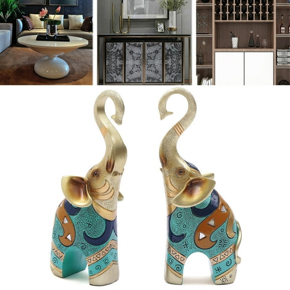 2 PCS Feng Shui Pair of Resin Elephant Statue Lucky Figurine Gift Home Decor