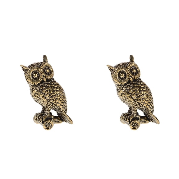 2 PCS Figurine Tree Brass Owl Home Decor Office 3.4x2.3x6.7cm Golden