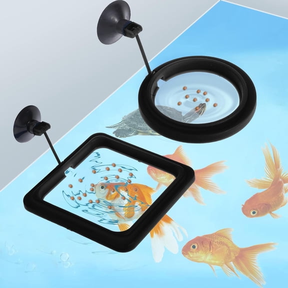 2 PCS Fish Feeding Ring, Aquarium Ring Automatic Goldfish Tank Feeder Dispenser Auto Live Betta Vacation Floating Food Accessories for Turtle, Coral, (Black)