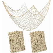 2 PCS Fish Net Decorations, 80 x 40 Inch, Ocean Themed Party Decor Beach, Nautical Wall Hanging Fishing Net for Coastal Bedroom, Bathroom, or Under The Sea Party Decorations
