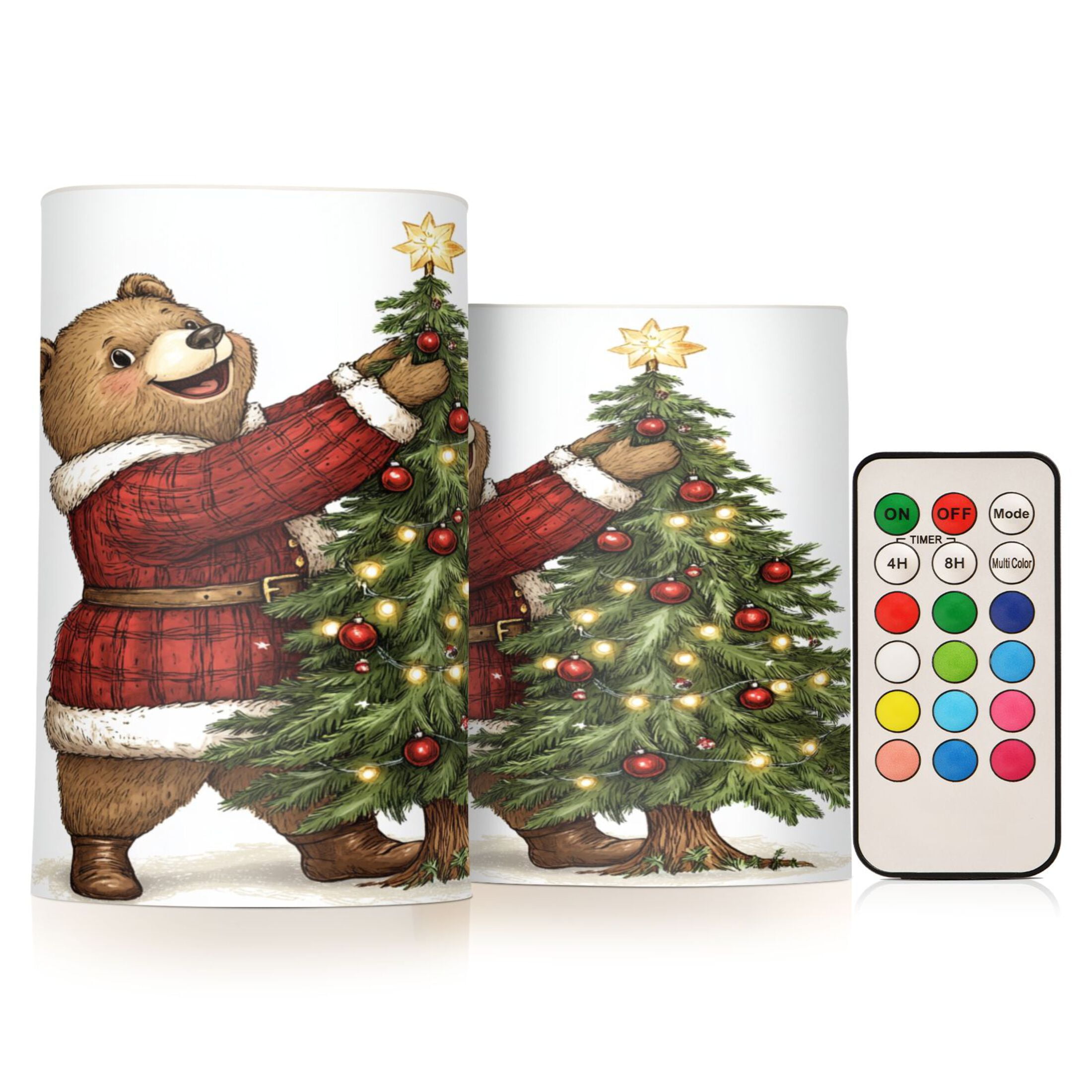 2 PCS Flameless Candles with Remote Timer LED Battery Operated Flickering Candle Light for Wedding Table Home Decoration Gifts Bear and Christmas Tree