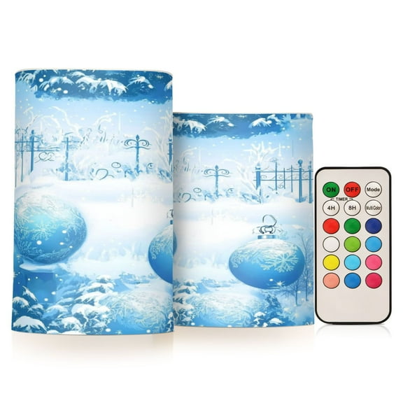 2 PCS Flameless Candles with Remote Timer LED Battery Operated Flickering Candle Light for Wedding Table Home Decoration Gifts Blue Christmas Background