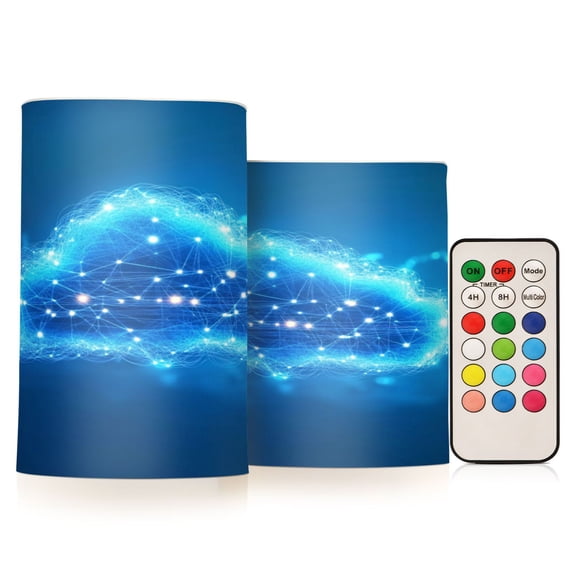 2 PCS Flameless Candles with Remote Timer LED Battery Operated Flickering Candle Light for Wedding Table Home Decoration Gifts Blue Cloud with Glowing Lights