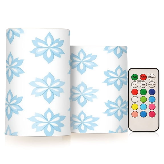 2 PCS Flameless Candles with Remote Timer LED Battery Operated Flickering Candle Light for Wedding Table Home Decoration Gifts Blue Snowflake-like Flowers