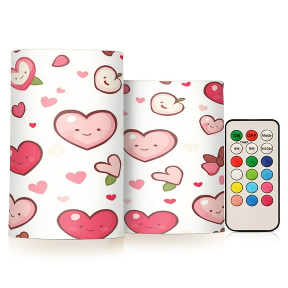 2 PCS Flameless Candles with Remote Timer LED Battery Operated Flickering Candle Light for Wedding Table Home Decoration Gifts Cartoon Pink Hearts Pattern