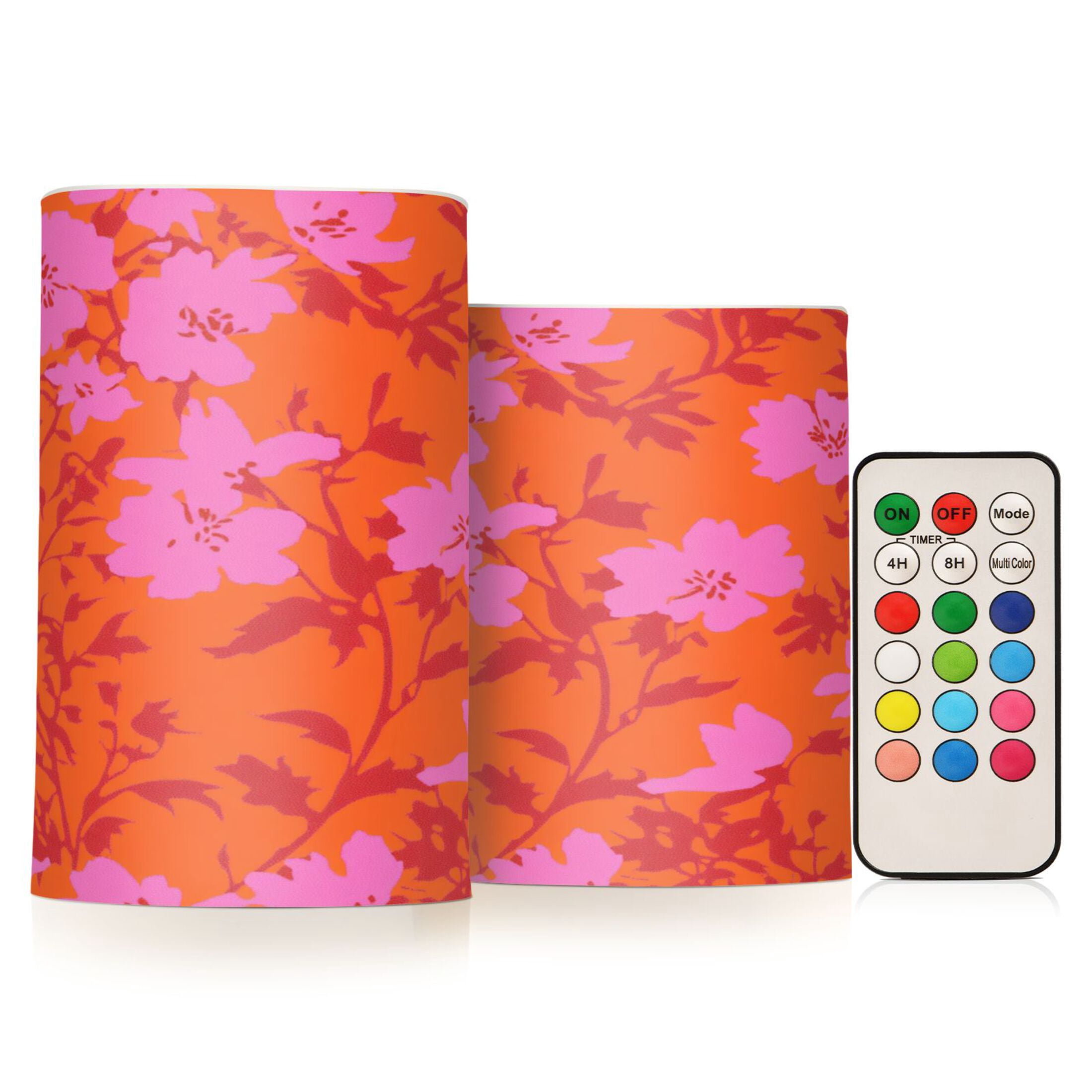 2 PCS Flameless Candles with Remote Timer LED Battery Operated Flickering Candle Light for Wedding Table Home Decoration Gifts Coral Pink Floral Pattern