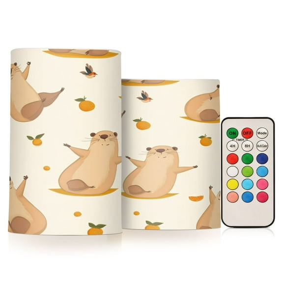 2 PCS Flameless Candles with Remote Timer LED Battery Operated Flickering Candle Light for Wedding Table Home Decoration Gifts Cute Capybara Yoga Poses