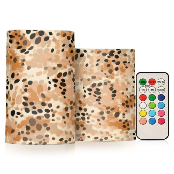 2 PCS Flameless Candles with Remote Timer LED Battery Operated Flickering Candle Light for Wedding Table Home Decoration Gifts Earthy Brown Leopard Print