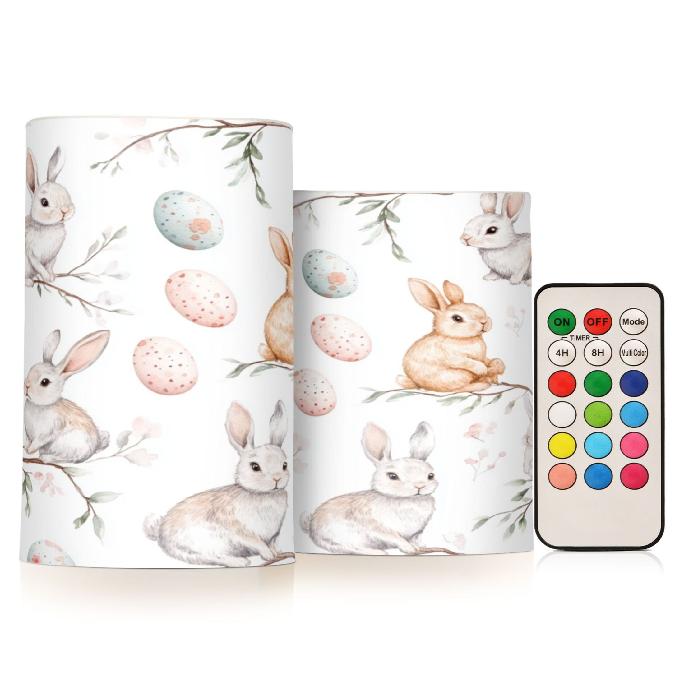 2 PCS Flameless Candles with Remote Timer LED Battery Operated Flickering Candle Light for Wedding Table Home Decoration Gifts Easter Bunnies and Willow Branches
