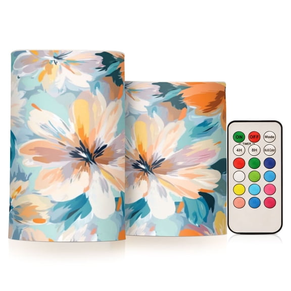 2 PCS Flameless Candles with Remote Timer LED Battery Operated Flickering Candle Light for Wedding Table Home Decoration Gifts Oversized Flowers Pattern