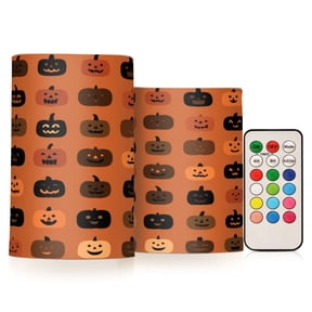 2 PCS Flameless Candles with Remote Timer LED Battery Operated Flickering Candle Light for Wedding Table Home Decoration Gifts Pumpkin Funny Face Pattern