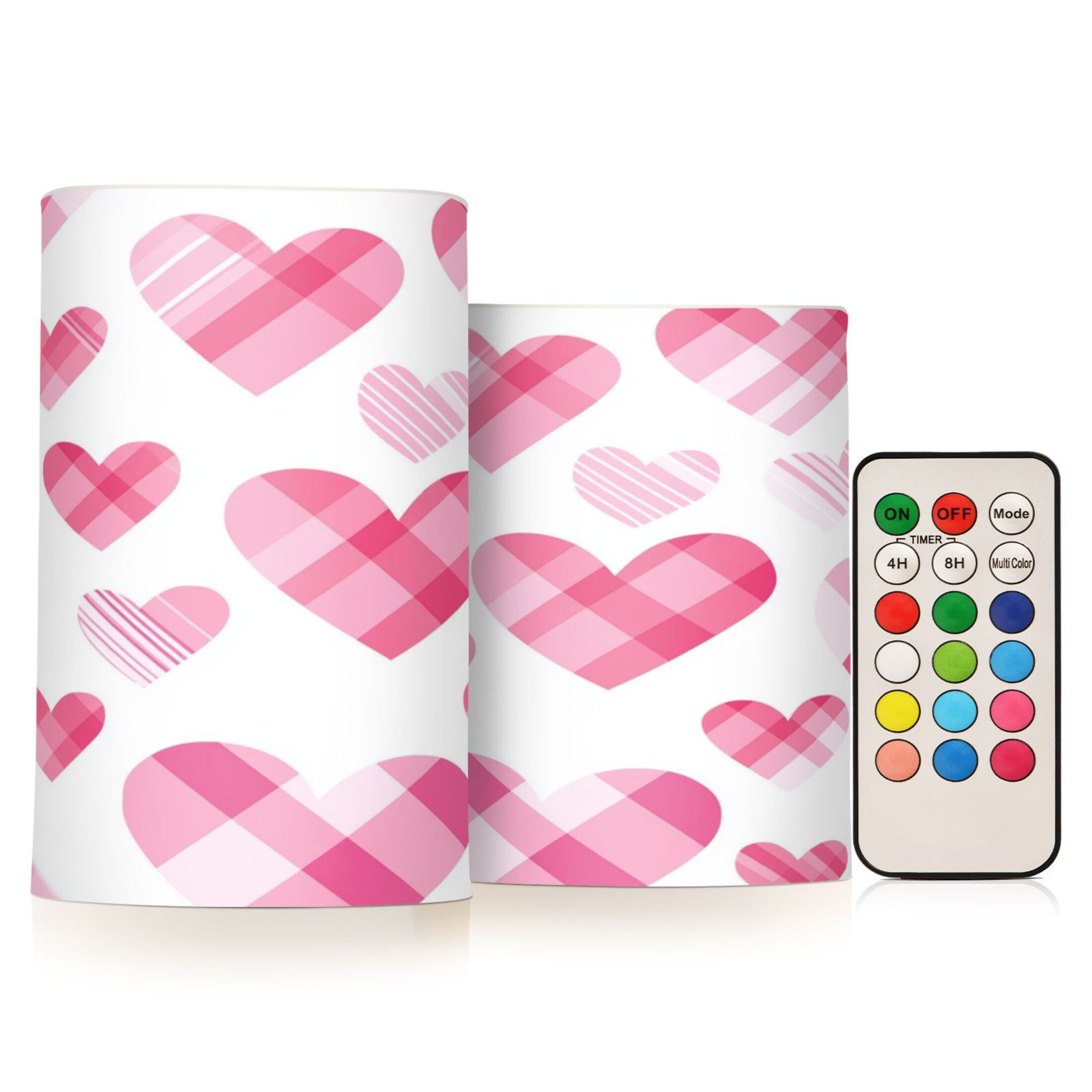 2 PCS Flameless Candles with Remote Timer LED Battery Operated Flickering Candle Light for Wedding Table Home Decoration Gifts Seamless Pink Heart Pattern