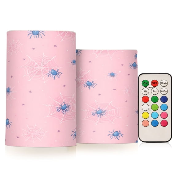 2 PCS Flameless Candles with Remote Timer LED Battery Operated Flickering Candle Light for Wedding Table Home Decoration Gifts Spiders and Spider Webs