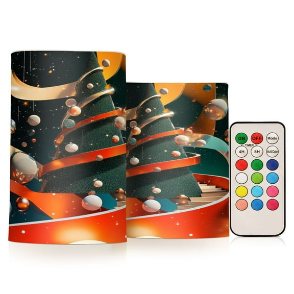 2 PCS Flameless Candles with Remote Timer LED Battery Operated Flickering Candle Light for Wedding Table Home Decoration Gifts Three-dimensional Christmas Tree