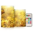 thumbnail image 1 of 2 PCS Flameless Candles with Remote Timer LED Battery Operated Flickering Candle Light for Wedding Table Home Decoration Gifts Yellow Flowers and Butterfly, 1 of 7