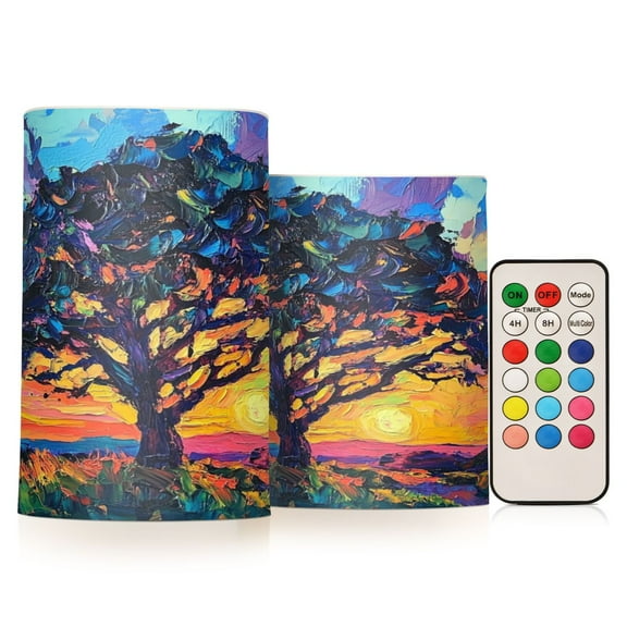 2 PCS Flameless Candles with Remote Timer LED Battery Operated Flickering Candle Light for Wedding Table Home Decoration Gifts An Oak Tree