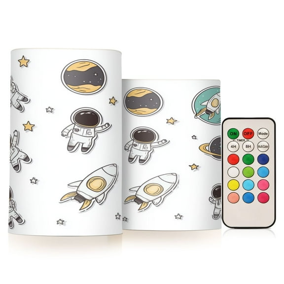 2 PCS Flameless Candles with Remote Timer LED Battery Operated Flickering Candle Light for Wedding Table Home Decoration Gifts Astronauts in Space