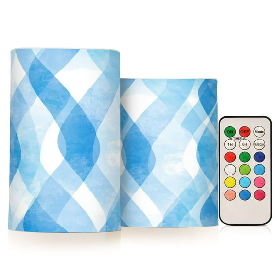 2 PCS Flameless Candles with Remote Timer LED Battery Operated Flickering Candle Light for Wedding Table Home Decoration Gifts Blue Watercolor Wavy