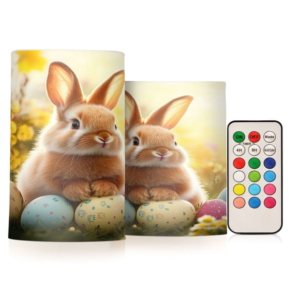 2 PCS Flameless Candles with Remote Timer LED Battery Operated Flickering Candle Light for Wedding Table Home Decoration Gifts Bunny with Long Ears