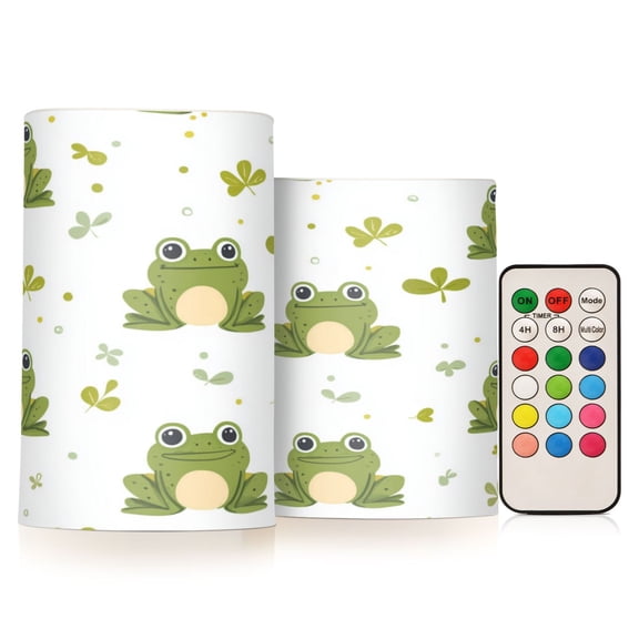 2 PCS Flameless Candles with Remote Timer LED Battery Operated Flickering Candle Light for Wedding Table Home Decoration Gifts Cartoon Frog Pattern