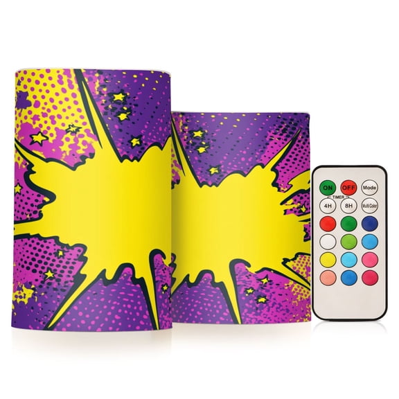 2 PCS Flameless Candles with Remote Timer LED Battery Operated Flickering Candle Light for Wedding Table Home Decoration Gifts Comic Explosion Effect