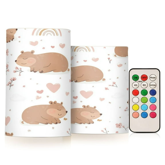 2 PCS Flameless Candles with Remote Timer LED Battery Operated Flickering Candle Light for Wedding Table Home Decoration Gifts Cute Capybara Pattern