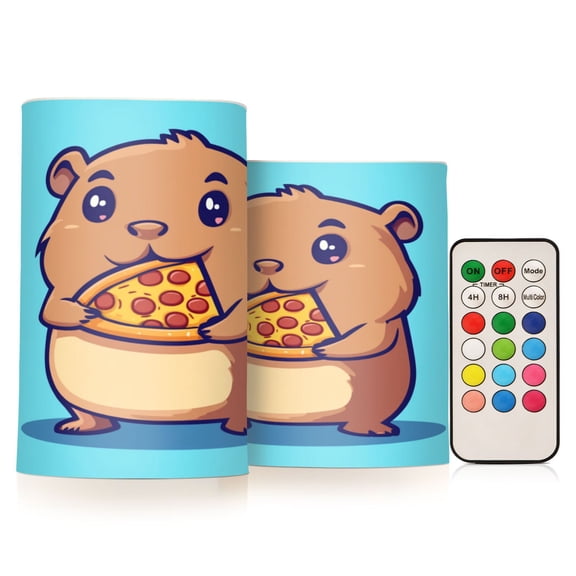 2 PCS Flameless Candles with Remote Timer LED Battery Operated Flickering Candle Light for Wedding Table Home Decoration Gifts Cute Capybara