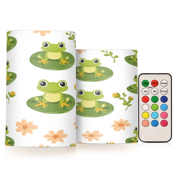 2 PCS Flameless Candles with Remote Timer LED Battery Operated Flickering Candle Light for Wedding Table Home Decoration Gifts Cute Frog Pattern